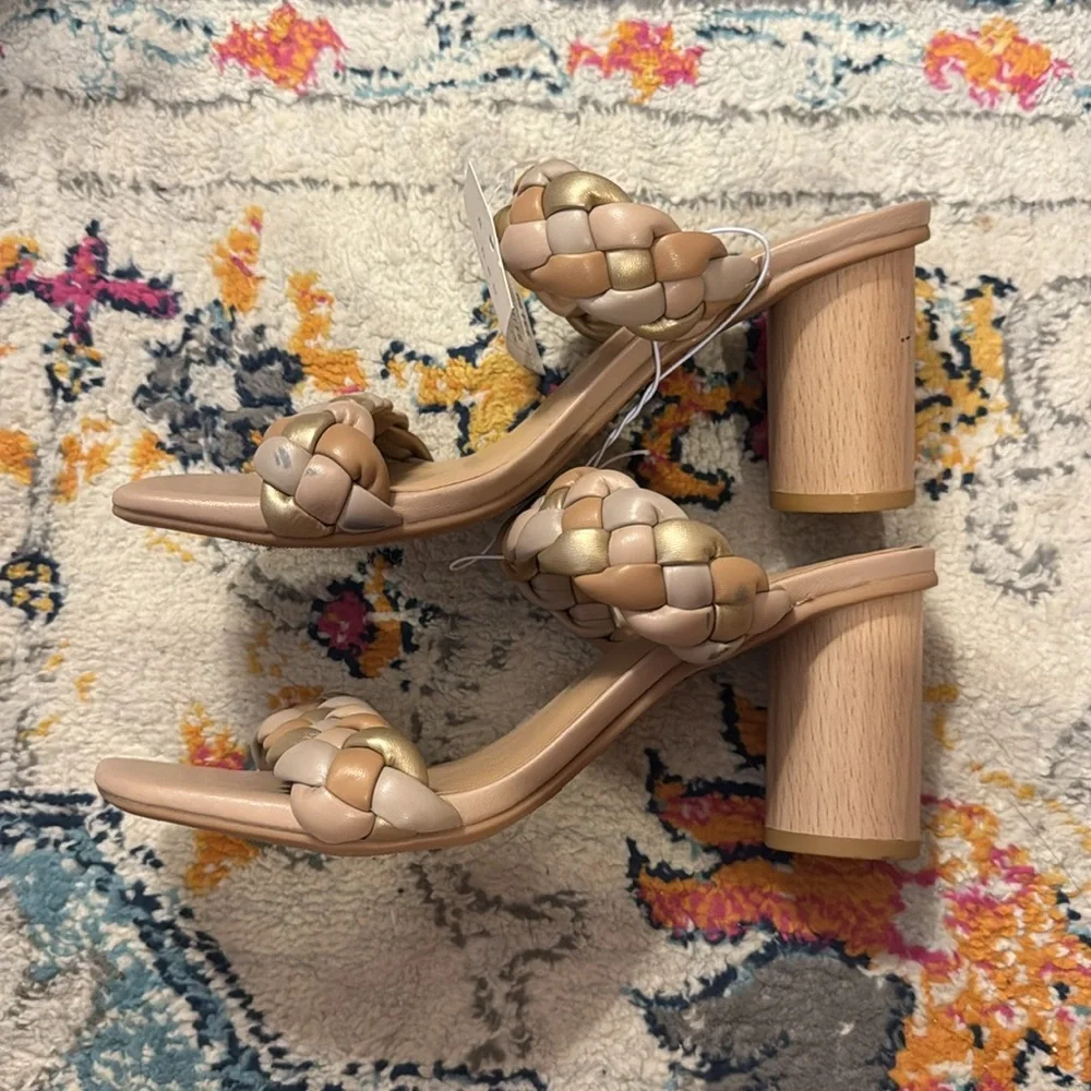 A New Day Braided Heels Basil multi colored tan gold - Picture 4 of 6